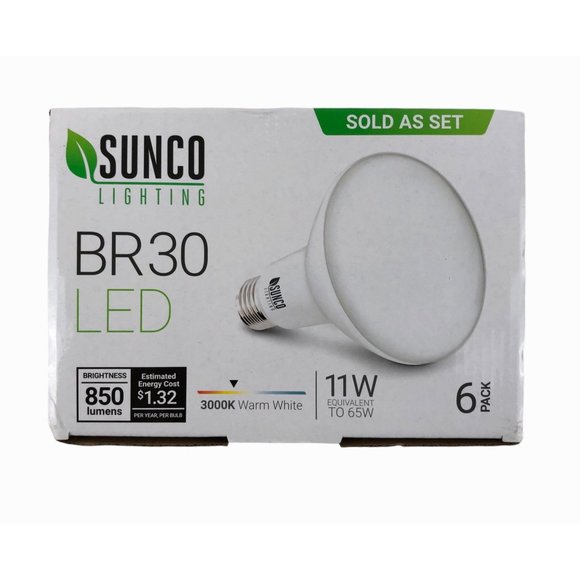 Sunco Lighting 6 LED Lights BR30 Warm White 3000K 11W 850 Lumens New - Picture 1 of 7